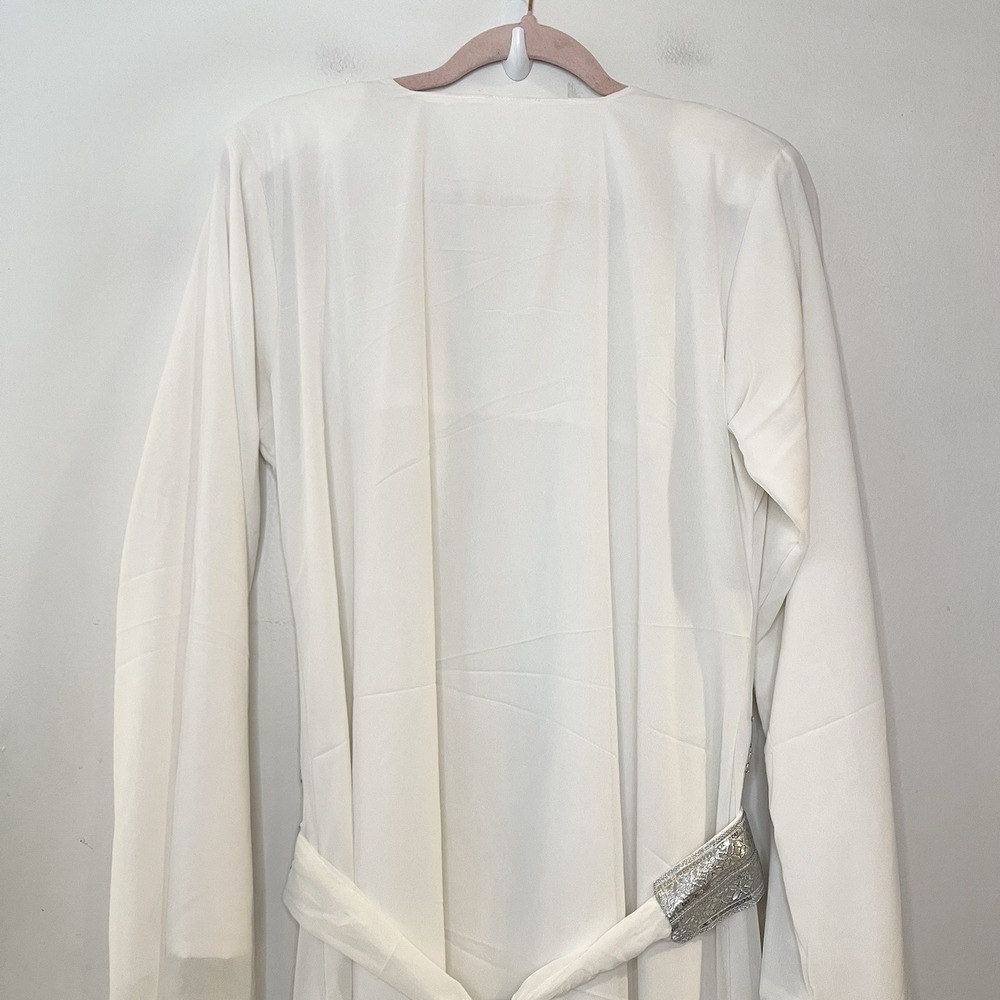 Farasha Hand Work Fancy Islamic Moroccan EID Kaftan Dubai Long Gown Abaya White - Picture 6 of 7